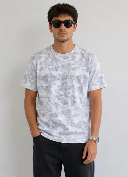 Erkek Batik Desenli Tişört Bisiklet Yaka Kısa Kol Regular Fit T-shirt - Gri