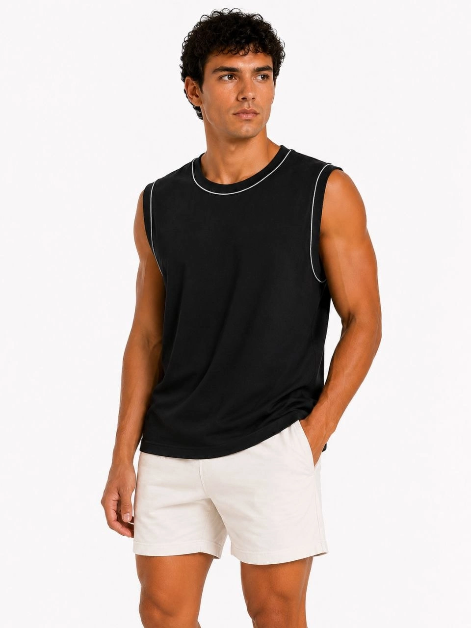Erkek 3 lü Kolsuz Sporcu Atlet Seti Yazlık Bisiklet Yaka - Siyah, Lacivert, Beyaz