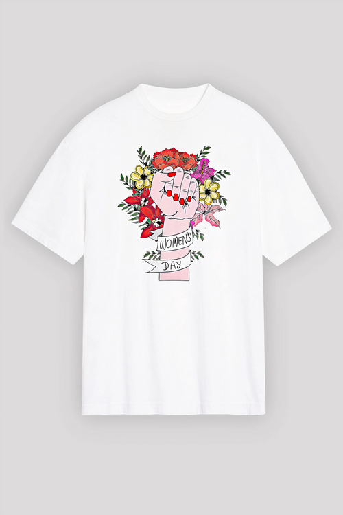 8 Mart Dünya  lar Günü İçin Özel Baskılı T-shirt - Beyaz -