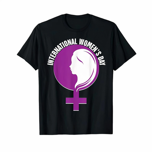 8 Mart Dünya  lar Günü İçin Özel Baskılı T-shirt - Siyah -