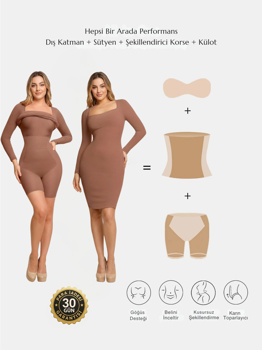Üçlü Destekli Toparlayıcı Elbise