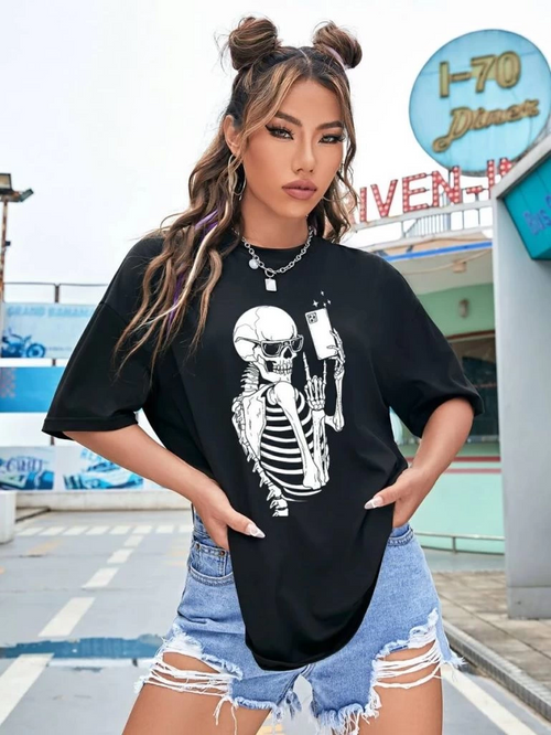 Baskılı   T-shirt - Siyah -