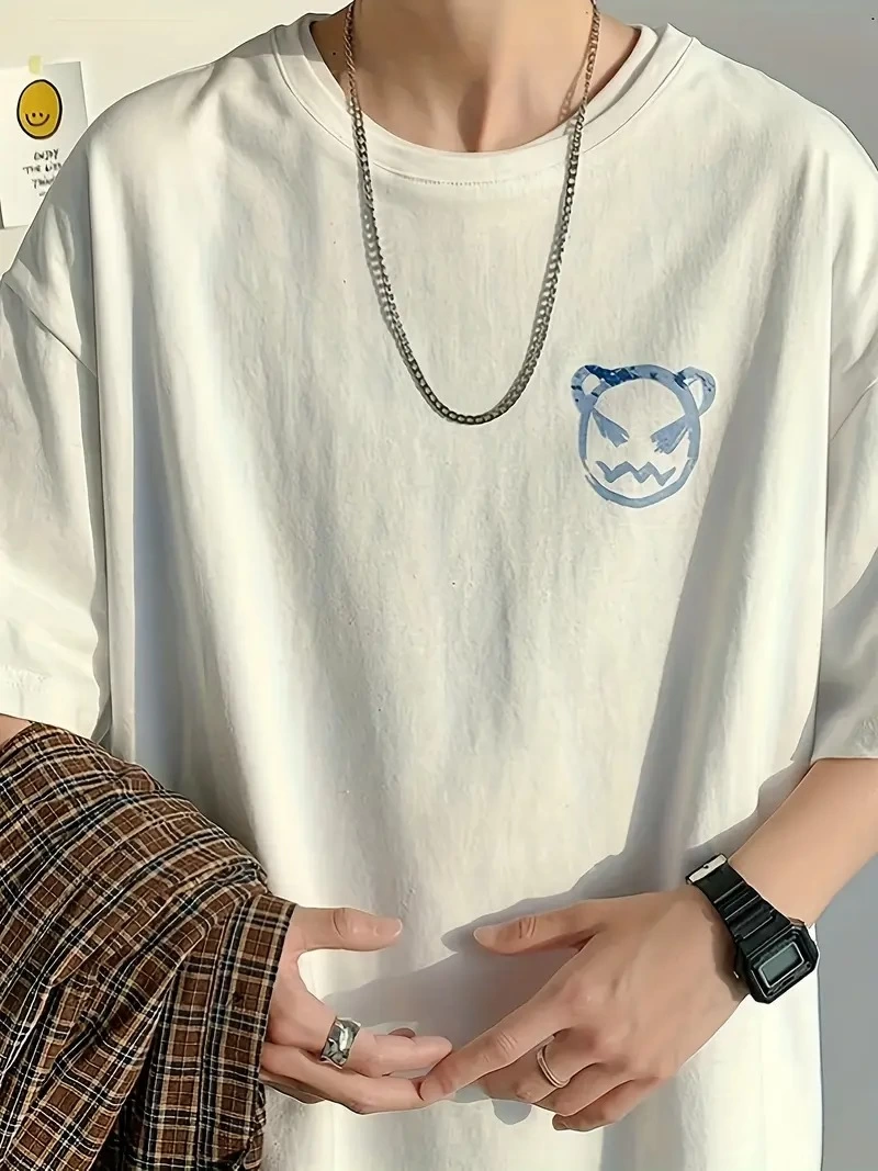 20/1 Penye Compack Bisiklet Yaka Kore tarzı sevimli ayı baskı Kısa Kol   t-shirt - Beyaz -