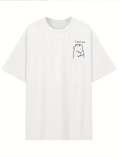Hafif   Günlük T-Shirt Eğlenceli Karikatür Ayı ve "Umrumda Değil" Baskı  BEYAZ -