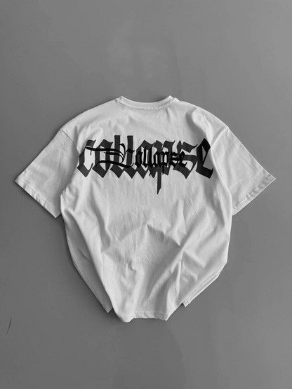 20/1 Penye Compack Baskılı Oversize Bisiklet Yaka Kısa Kol Yazlık T-shirt - Beyaz -