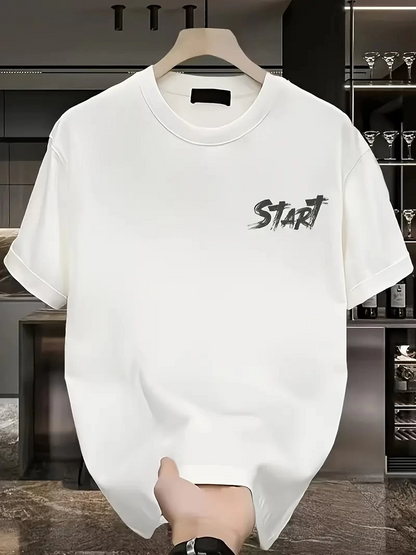 20/1 Penye Compack Start All Over Baskılı Oversize Bisiklet Yaka Kısa Kol Yazlık T-shirt - Beyaz -