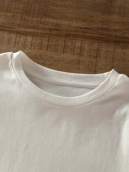 20/1 Penye Compack Baskılı Oversize Bisiklet Yaka Kısa Kol Yazlık T-shirt - Beyaz -