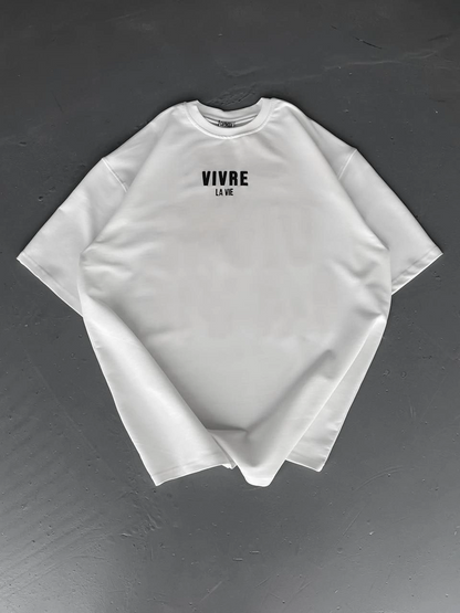 Baskılı Oversize Bisiklet Yaka T-shirt - Beyaz -