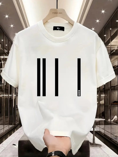 AICG Ön Arka Baskılı Bisiklet Yaka   Oversize Bisiklet Yaka T-shirt - Beyaz -