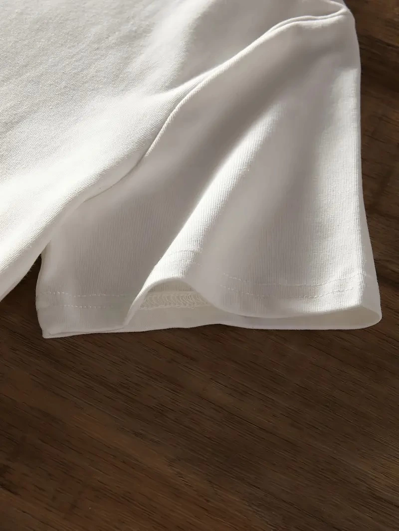 20/1 Penye Compack Baskılı Oversize Bisiklet Yaka Kısa Kol Yazlık T-shirt - Beyaz -