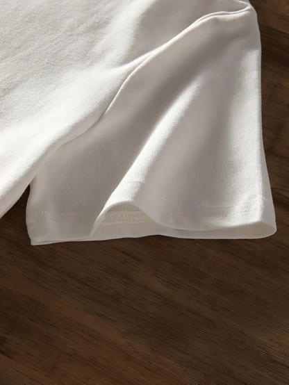 20/1 Penye Compack Baskılı Oversize Bisiklet Yaka Kısa Kol Yazlık T-shirt - Beyaz -