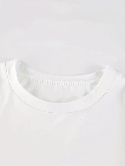 20/1 Penye Compack Baskılı Oversize Kısa Kol Bisiklet Yaka T-shirt - Beyaz -