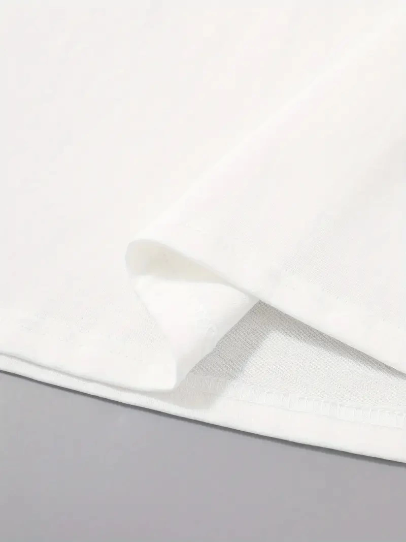 20/1 Penye Compack Palmiye Ön Baskılı Oversize Bisiklet Yaka Kısa Kol Yazlık T-shirt - Beyaz -