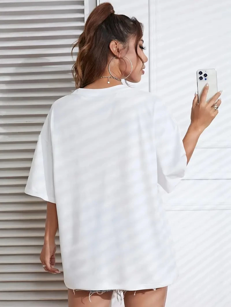 20/1 Penye CompackNew York Baskılı Oversize Kısa Kol Bisiklet Yaka T-shirt - Beyaz -