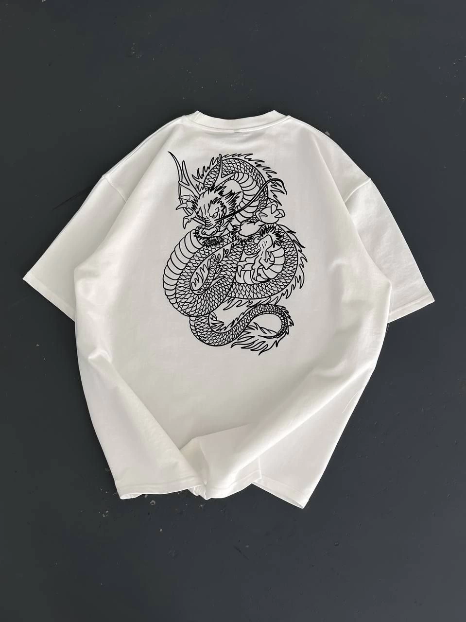 Baskılı Oversize Bisiklet Yaka T-shirt - Beyaz -