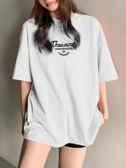 Thousand Ön Arka Baskılı Oversize Bisiklet Yaka T-shirt - Beyaz -