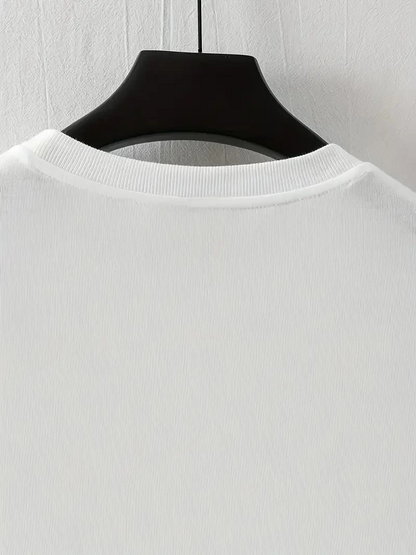 LB Baskılı Ön Arka Oversize Bisiklet Yaka Kısa Kol T-shirt - Beyaz -