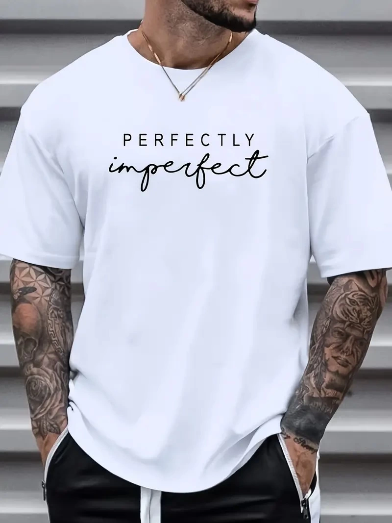 ler için Ön Arka Baskılı PERFECTLY günlük Kısa Kol tişört - Beyaz -