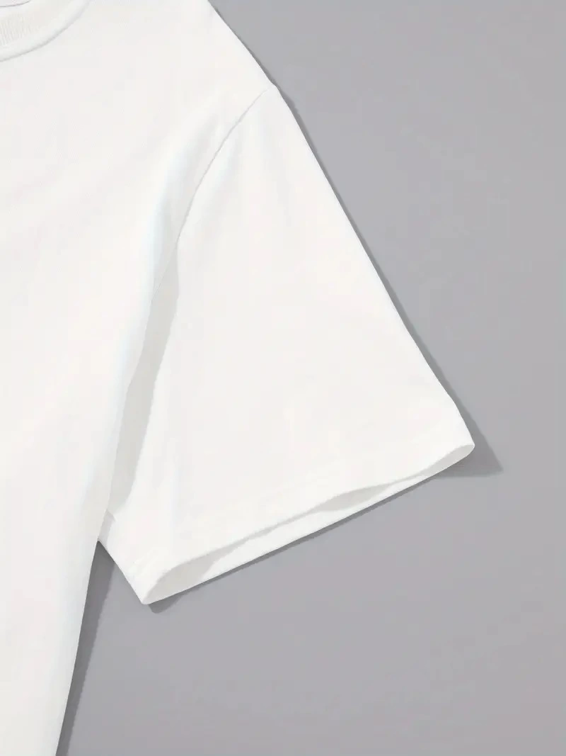 20/1 Penye Compack Palmiye Ön Baskılı Oversize Bisiklet Yaka Kısa Kol Yazlık T-shirt - Beyaz -
