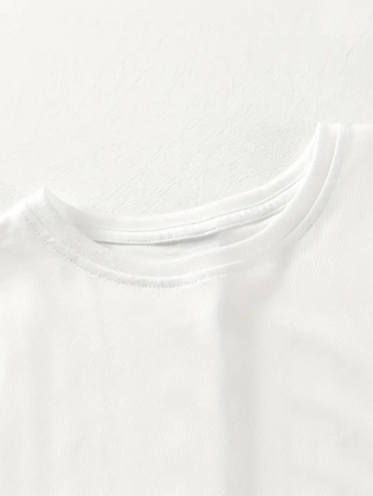 20/1 Penye Compack Gülücük Baskılı Oversize Bisiklet Yaka Kısa Kol Yazlık T-shirt - Beyaz -