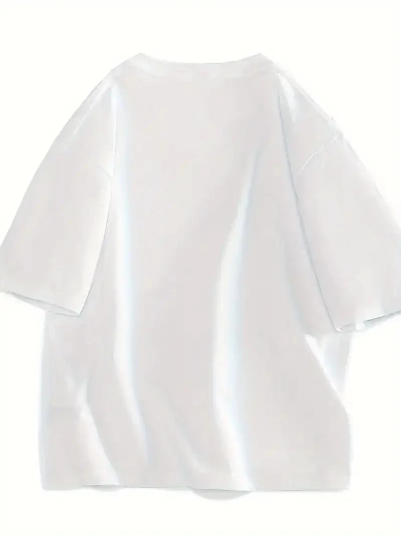 20/1 Penye Compack Gülücük Baskılı Oversize Bisiklet Yaka Kısa Kol Yazlık T-shirt - Beyaz -