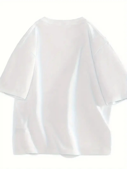 20/1 Penye Compack Gülücük Baskılı Oversize Bisiklet Yaka Kısa Kol Yazlık T-shirt - Beyaz -