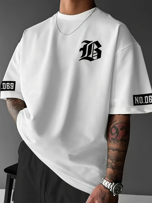 LB Baskılı Ön Arka Oversize Bisiklet Yaka Kısa Kol T-shirt - Beyaz -