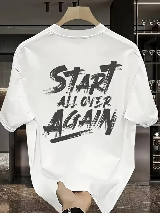 20/1 Penye Compack Start All Over Baskılı Oversize Bisiklet Yaka Kısa Kol Yazlık T-shirt - Beyaz -