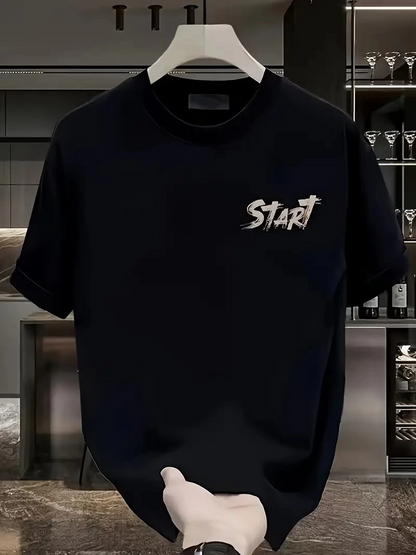20/1 Penye Compack Start All Over Baskılı Oversize Bisiklet Yaka Kısa Kol T-shirt - Siyah -