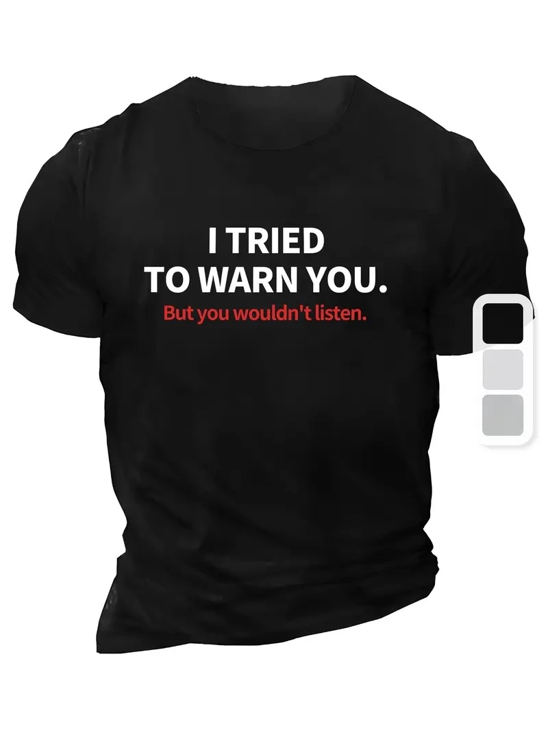 20/1 Penye Compack I TRIED TO WARN YOU. Baskılı Oversize Bisiklet Yaka T-shirt - Siyah -