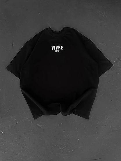 Baskılı Oversize Bisiklet Yaka T-shirt - Siyah -