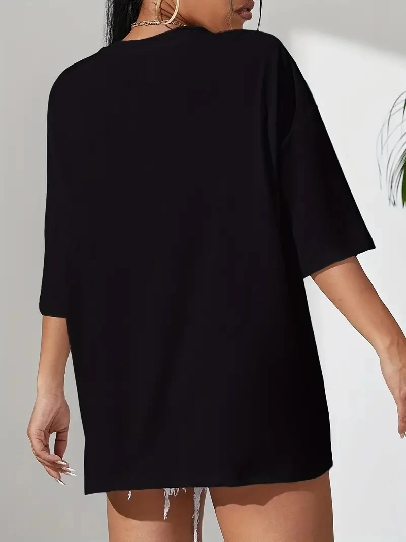 20/1 Penye Compack Classical Baskılı Siyah Oversize Tişort - Siyah -