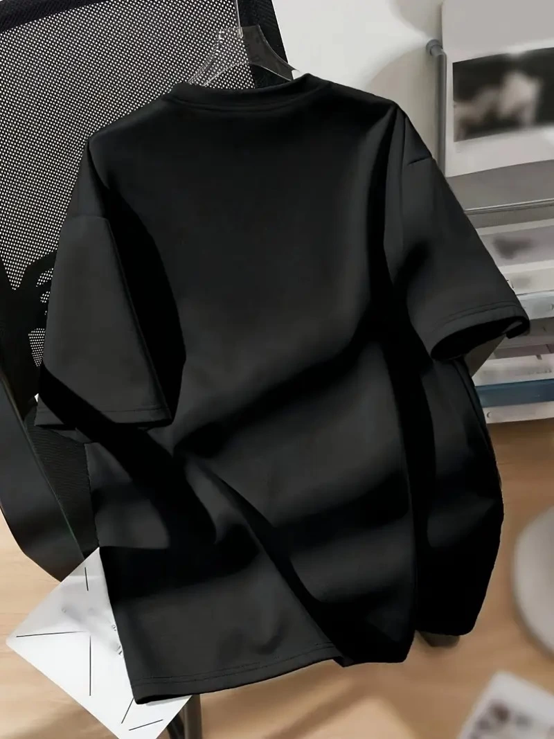 20/1 Penye Compack Ayı Baskılı Oversize Bisiklet Yaka Kısa Kol T-shirt - Siyah -