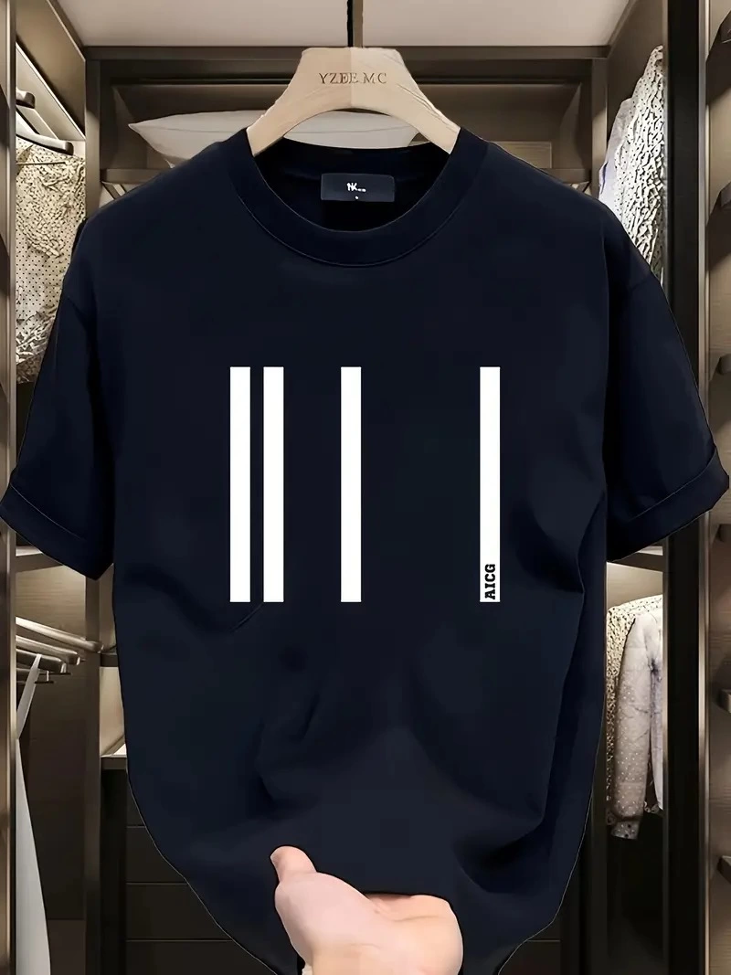 AICG Ön Arka Baskılı Bisiklet Yaka   Oversize Bisiklet Yaka T-shirt - Siyah -