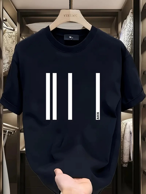 AICG Ön Arka Baskılı Bisiklet Yaka   Oversize Bisiklet Yaka T-shirt - Siyah -