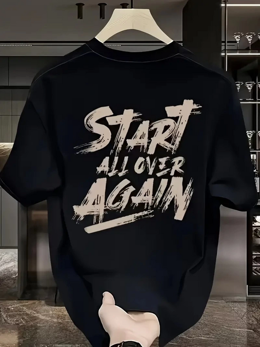 20/1 Penye Compack Start All Over Baskılı Oversize Bisiklet Yaka Kısa Kol T-shirt - Siyah -