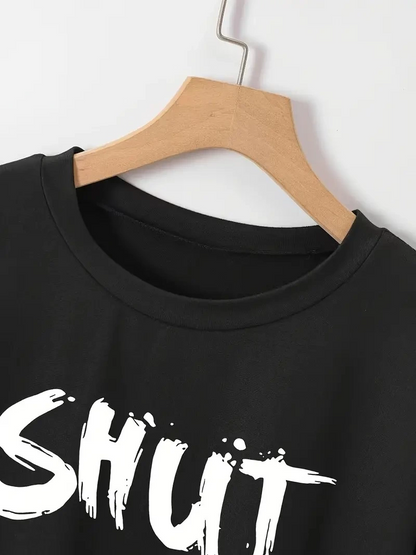 20/1 Penye Compack Baskılı Oversize Bisiklet Yaka m Kısa Kol Yazlık T-shirt - Siyah -