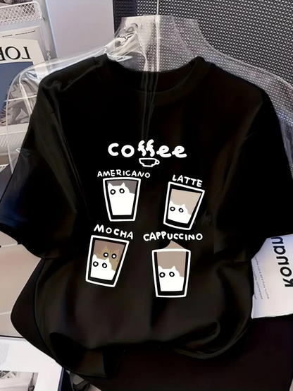 20/1 Penye Compack Baskılı Oversize Bisiklet Yaka Kısa Kol Yazlık T-shirt - Siyah -