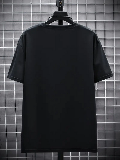20/1 Penye Compack FUTRE Baskılı Oversize Kısa Kol Bisiklet Yaka T-shirt - Siyah -