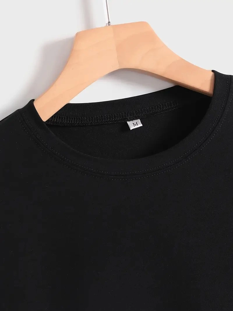 20/1 Penye Compack Baskılı Oversize Kısa Kol Bisiklet Yaka T-shirt - Siyah -