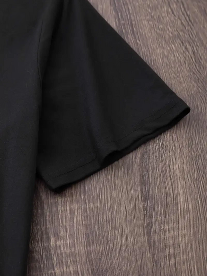 20/1 Penye Compack Baskılı Oversize Bisiklet Yaka Kısa Kol Yazlık T-shirt - Siyah -