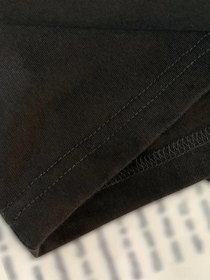 20/1 Penye Compack Baskılı Oversize Kısa Kol Bisiklet Yaka T-shirt - Siyah -