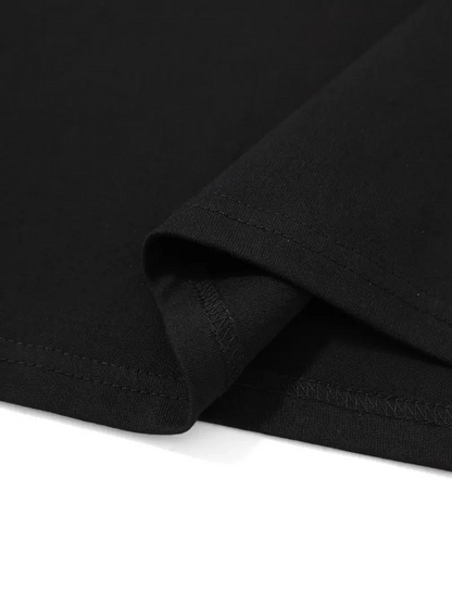 20/1 Penye Compack Palmiye Ön Baskılı Oversize Bisiklet Yaka Kısa Kol Yazlık T-shirt - Siyah -