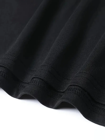 20/1 Penye Compack Baskılı Oversize Bisiklet Yaka Kısa Kol T-shirt - Siyah -