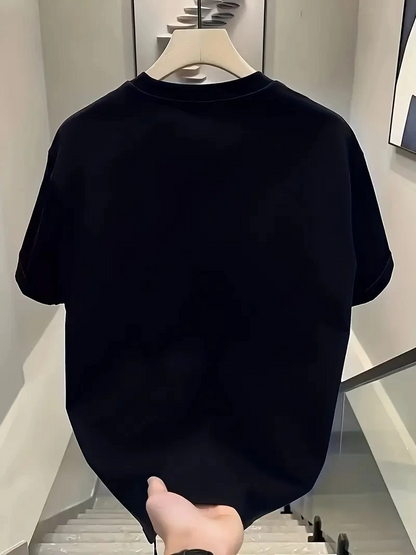 20/1 Penye Compack Day One Baskılı Oversize Bisiklet Yaka T-shirt - Siyah -