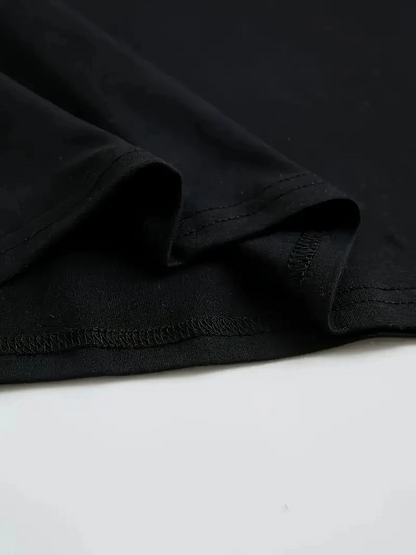 Büyük Boy Ayıcık Baskılı Bisiklet Yaka T-Shirt- Siyah -