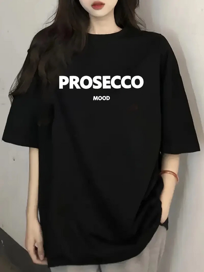 20/1 Penye Compack Baskılı Oversize Kısa Kol Bisiklet Yaka T-shirt - Siyah -