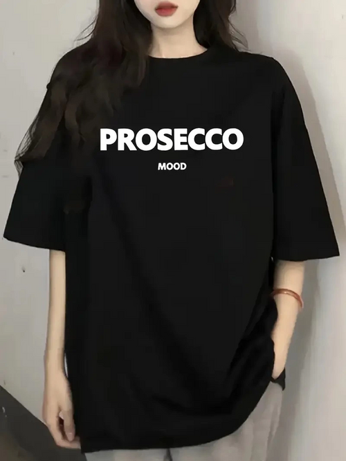 20/1 Penye Compack Baskılı Oversize Kısa Kol Bisiklet Yaka T-shirt - Siyah -