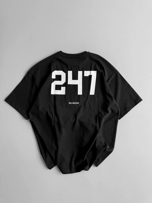 20/1 Penye CompackBaskılı Oversize Bisiklet Yaka Kısa Kol Yazlık T-shirt - Siyah -