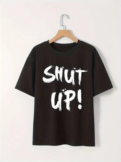 20/1 Penye Compack Baskılı Oversize Bisiklet Yaka m Kısa Kol Yazlık T-shirt - Siyah -